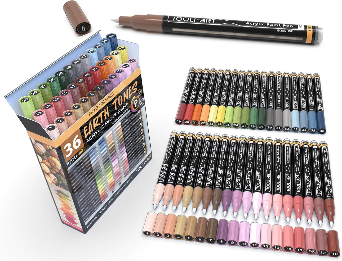 36 Acrylic Paint Pens for Natural Earth Tones and Skin Colors