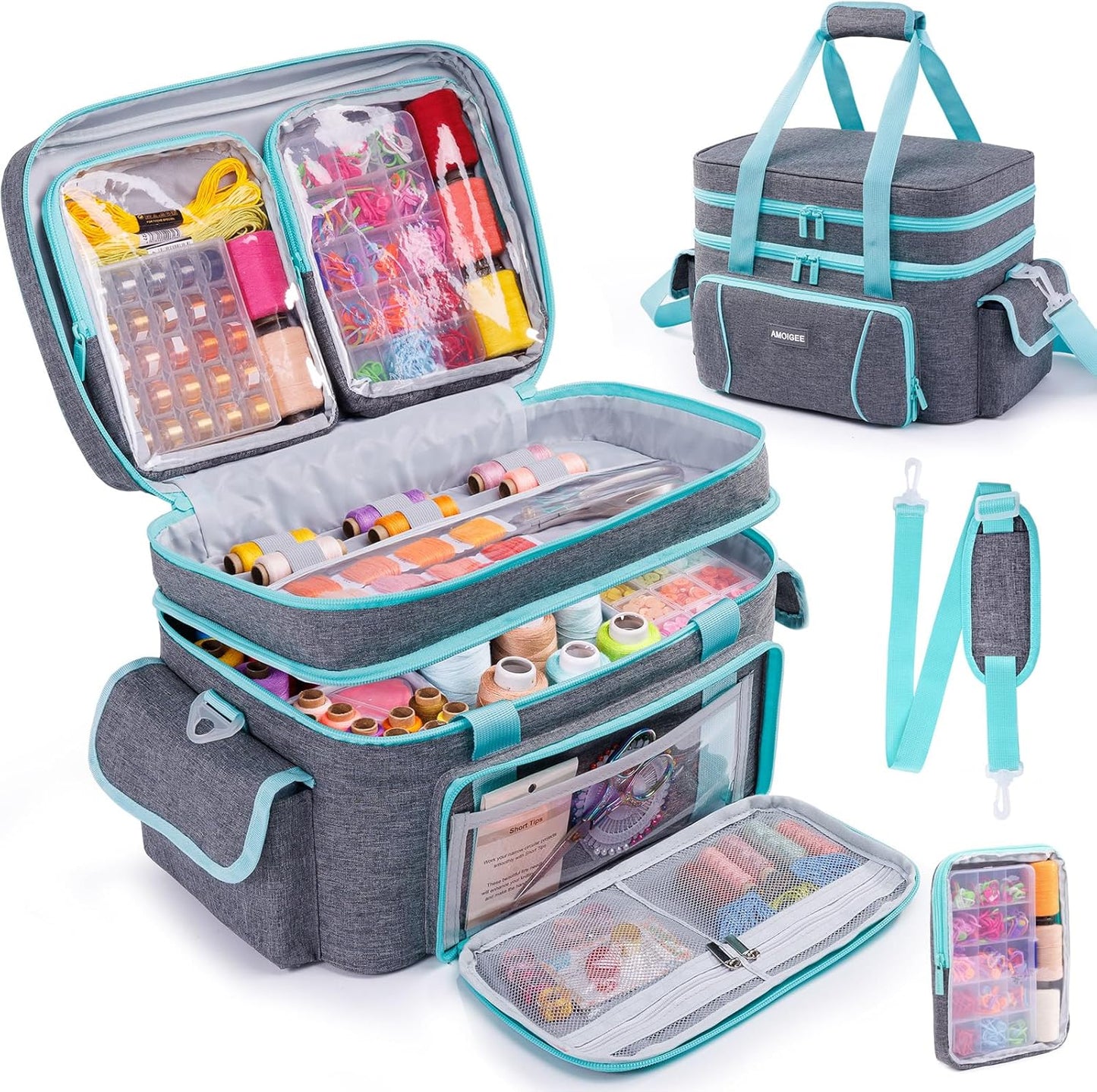 Double-Layer Sewing Storage Bag with Detachable Pouches