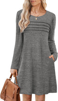 Womens Long Sleeve Tunic Dress Knee Length - Pleated Front Sweater