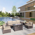 Kurapika 7 Piece Patio Furniture Set Sand - 43in Propane Fire Pit