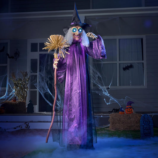72 in Animated Witch Halloween Decoration with LED Eyes and Sound