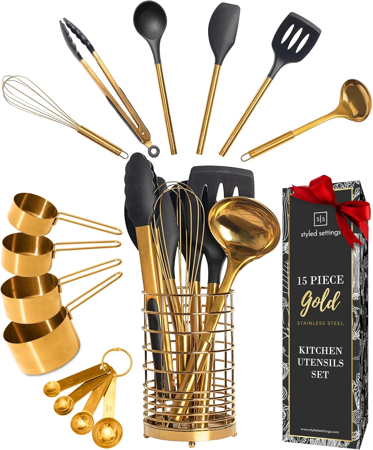 Black and Gold Kitchen Utensils Set - 15-Piece Luxury Tools