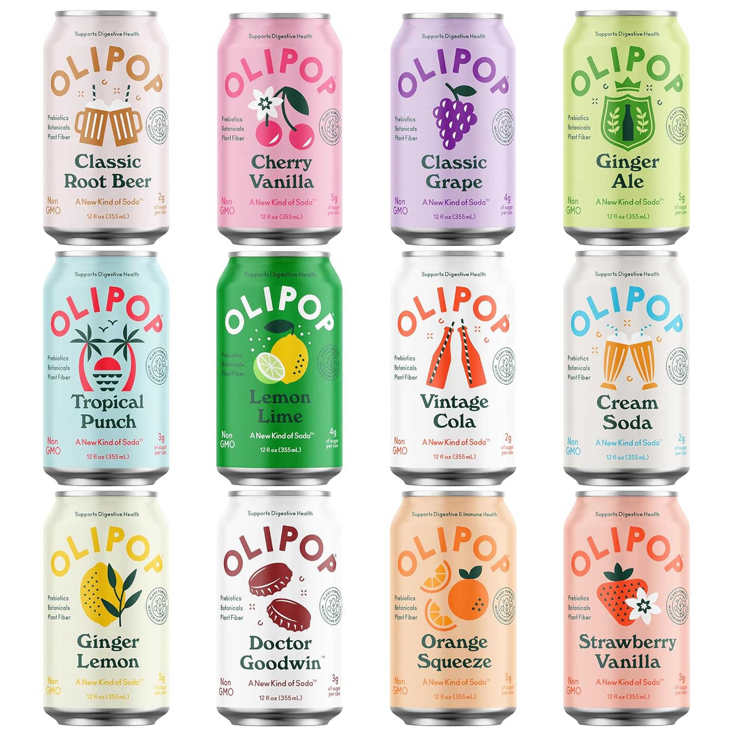 OLIPOP Taste Test Pack - 12 Flavor Variety of Healthy Soda