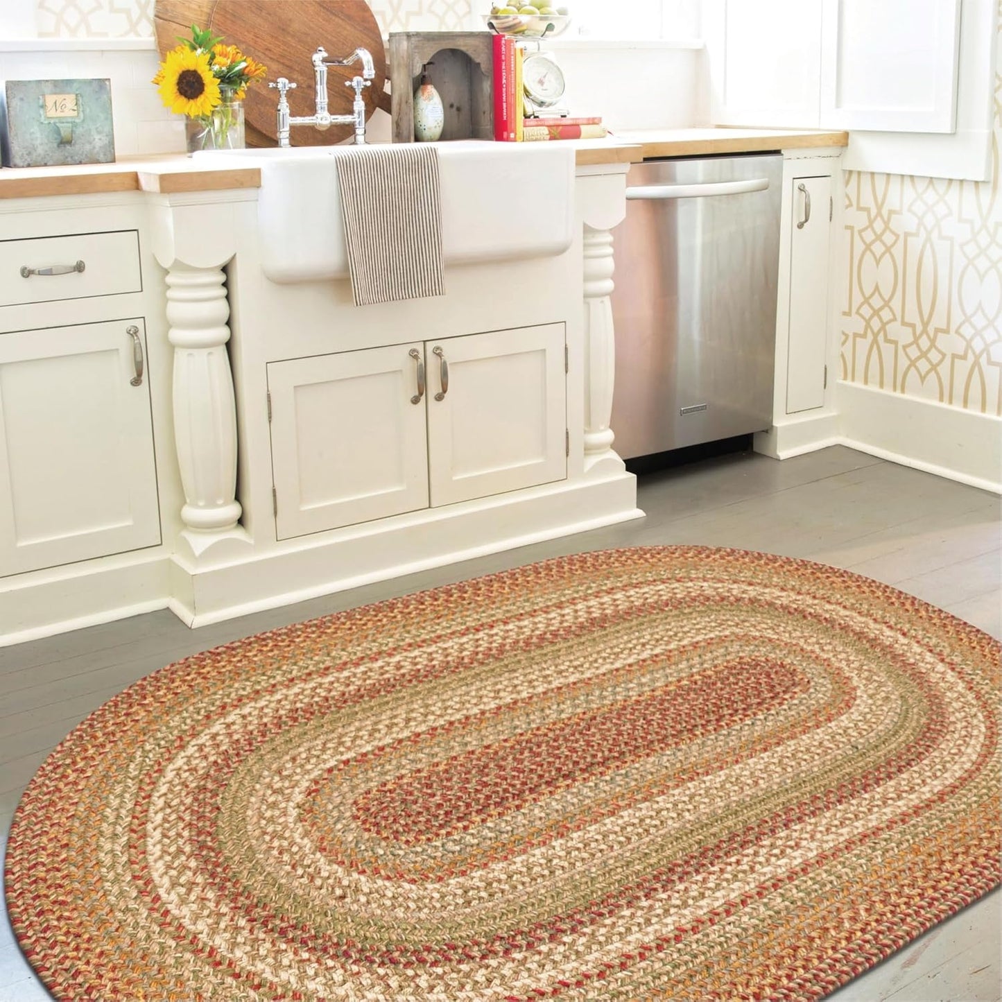 Brown Oval Braided Rug for Entryway, Kitchen, and Bathroom