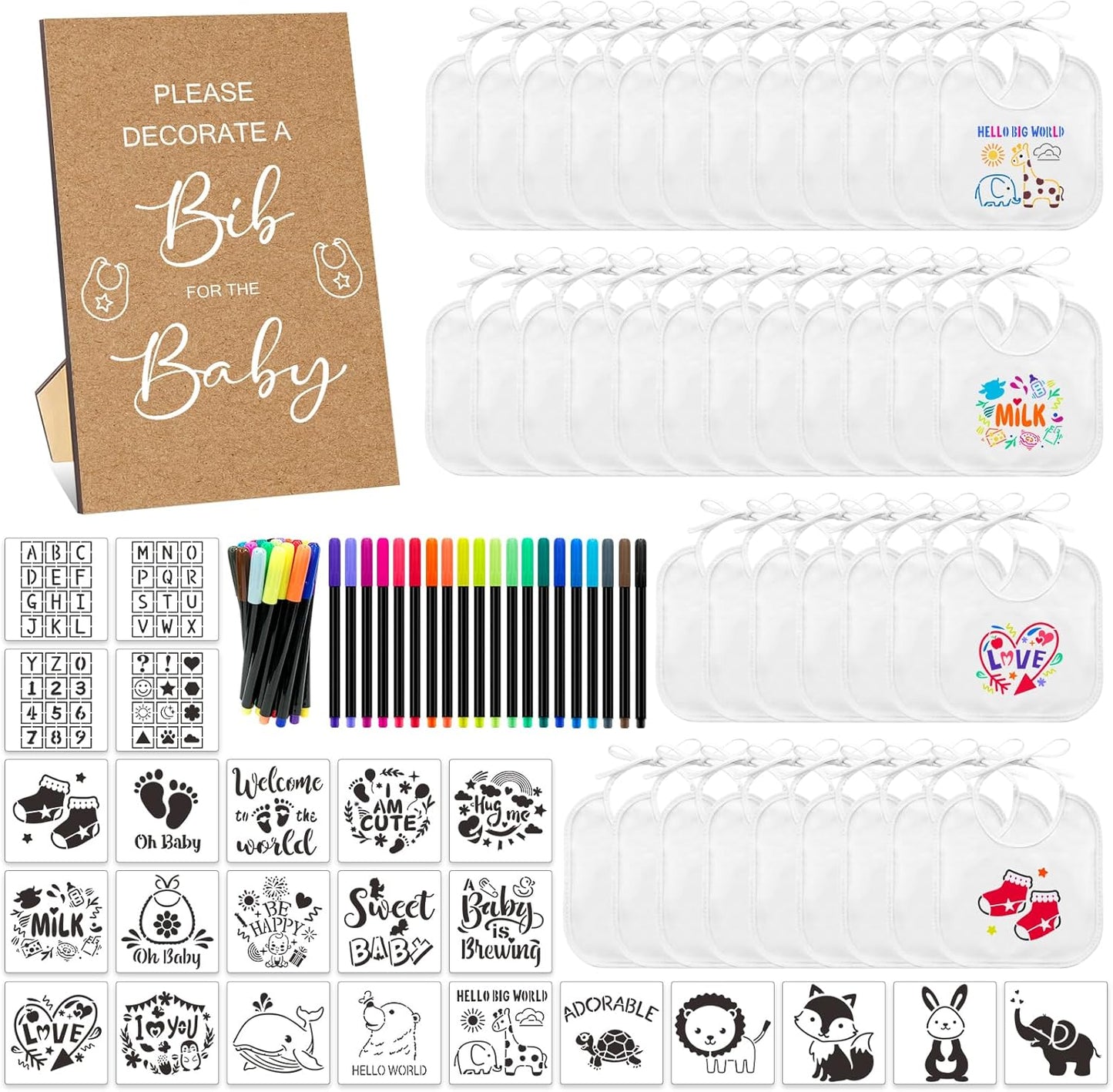 95 Pcs DIY Baby Bibs Decorating Kit for Fun Baby Showers