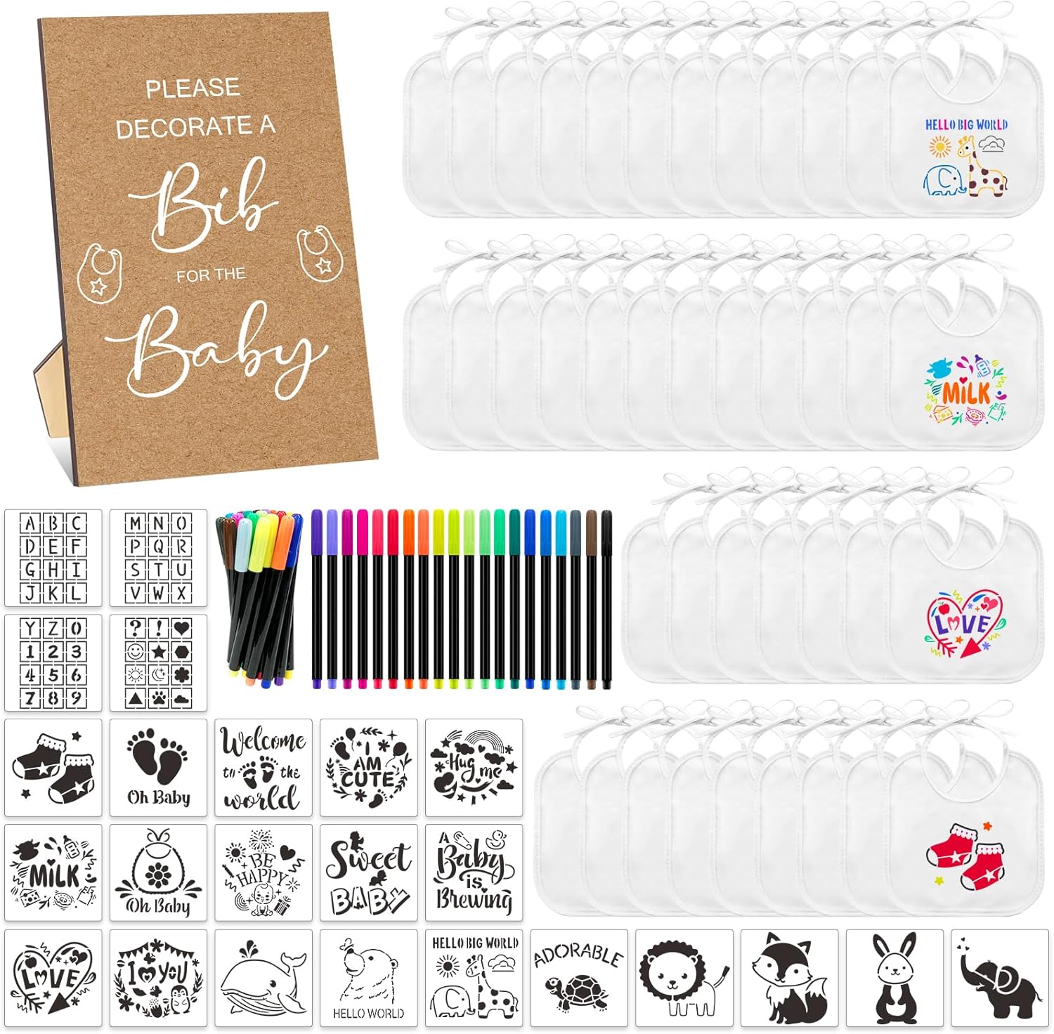 95 Pcs DIY Baby Bibs Decorating Kit for Fun Baby Showers