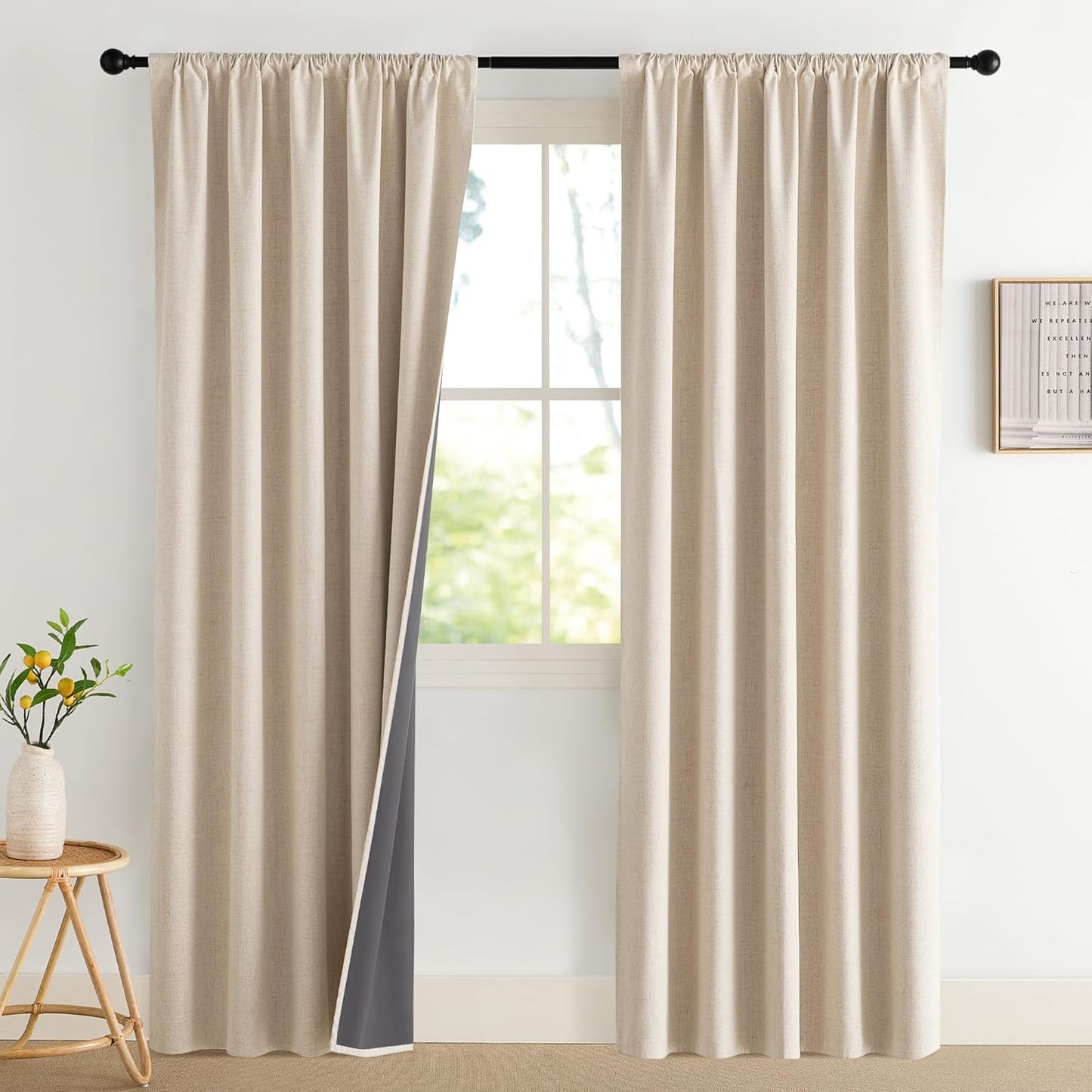 NICETOWN Cream Linen Blackout Curtains for Modern Decor