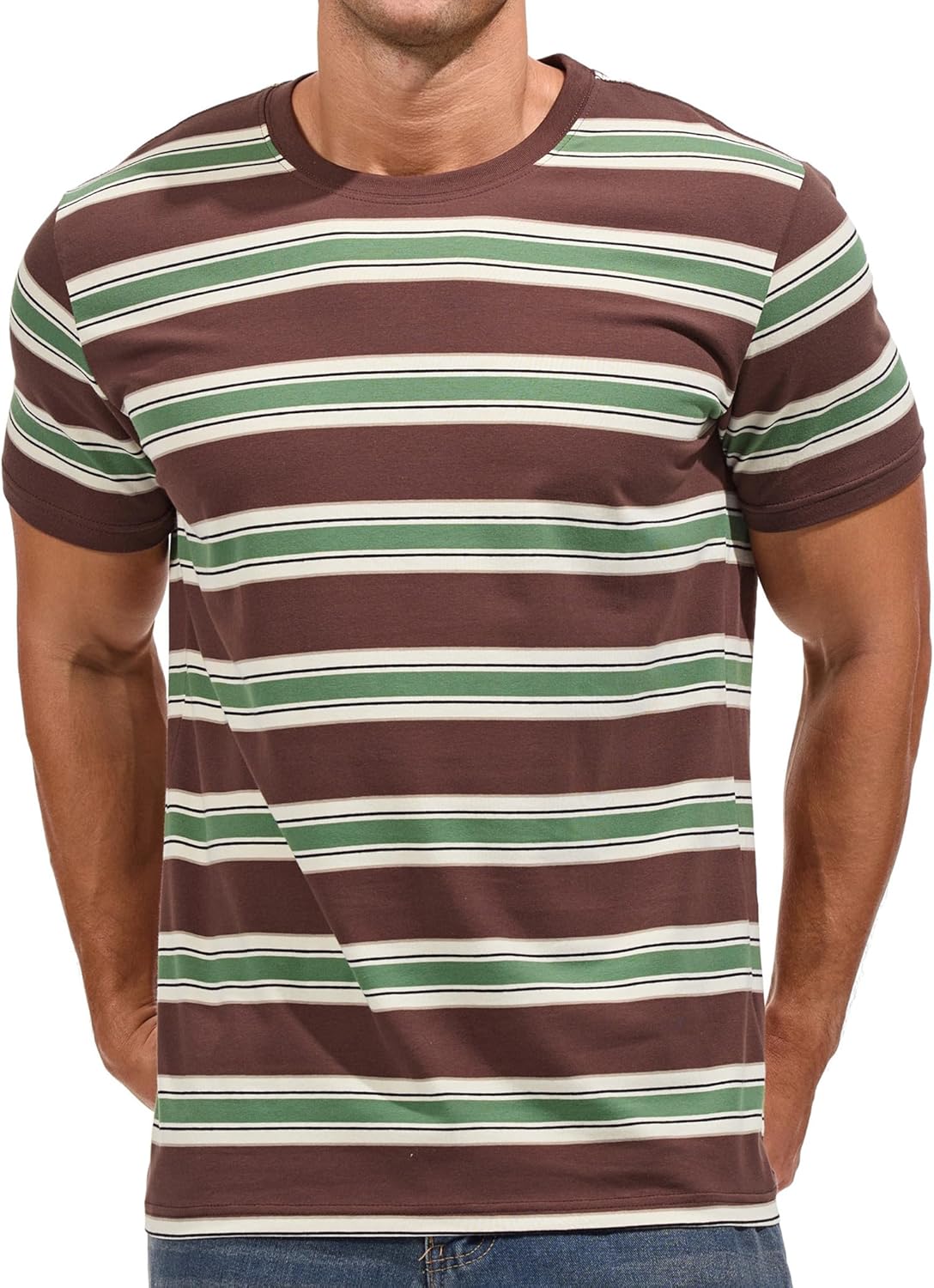 VEIISAR Men's Crewneck Striped T-Shirt for Comfort and Style