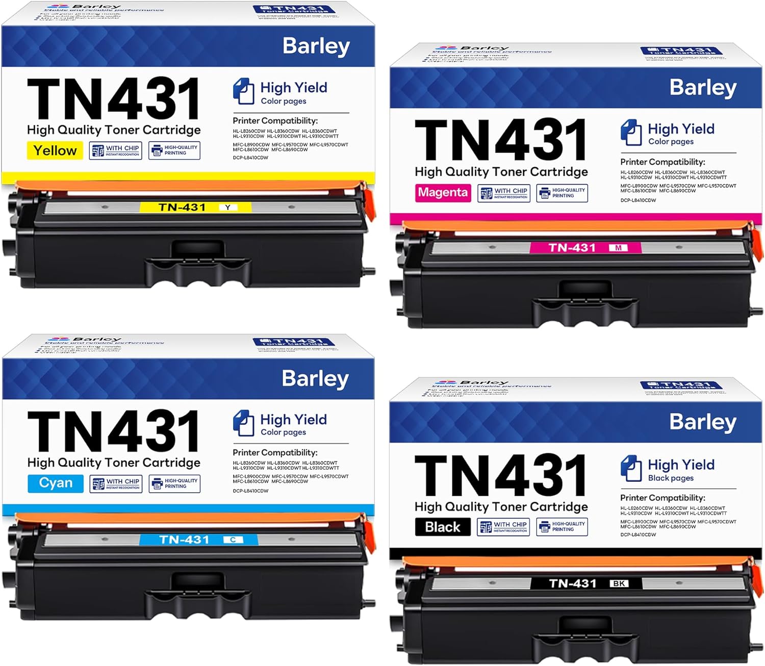 TN-431 Toner Cartridge Set for Brother Printers - 4 Pack