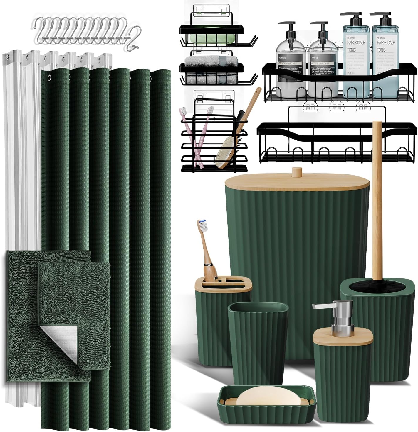 Bathroom Accessories Set with Shower Caddy and Bath Rugs