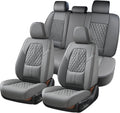 Gray Nappa Leather Car Seat Covers Full Set - Waterproof Protection