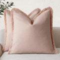 Linen Fringe Throw Pillow Covers 26x26 in Set of 2 - Cozy Boho Accent