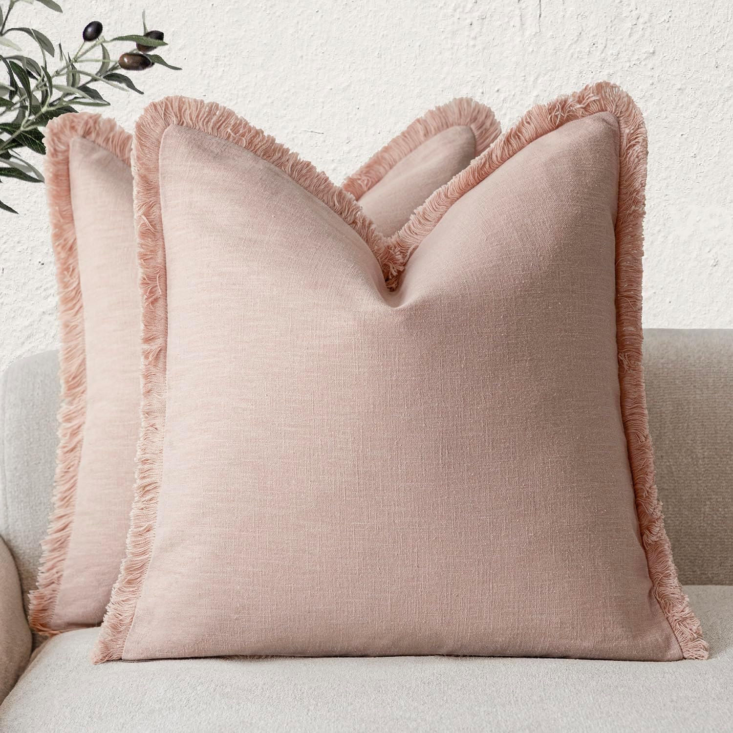 Foindtower Decorative Linen Fringe Throw Pillow Covers for Cozy Home