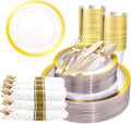 350PCS Clear Gold Plastic Plates Set for Elegant Gatherings