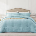Queen Comforter Set Mist Blue Seersucker 3PCS - Lightweight All-Season