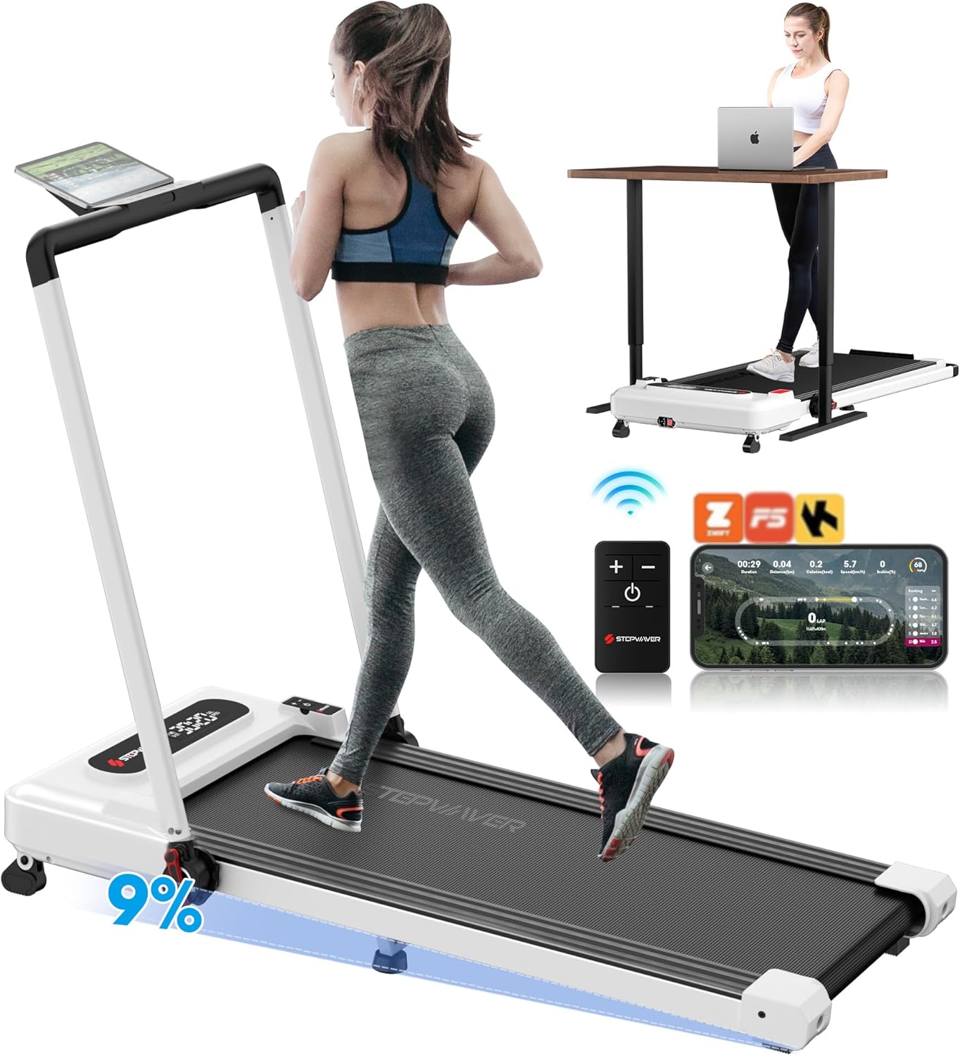 Compact Foldable Walking Pad, 17'' Belt, App Control