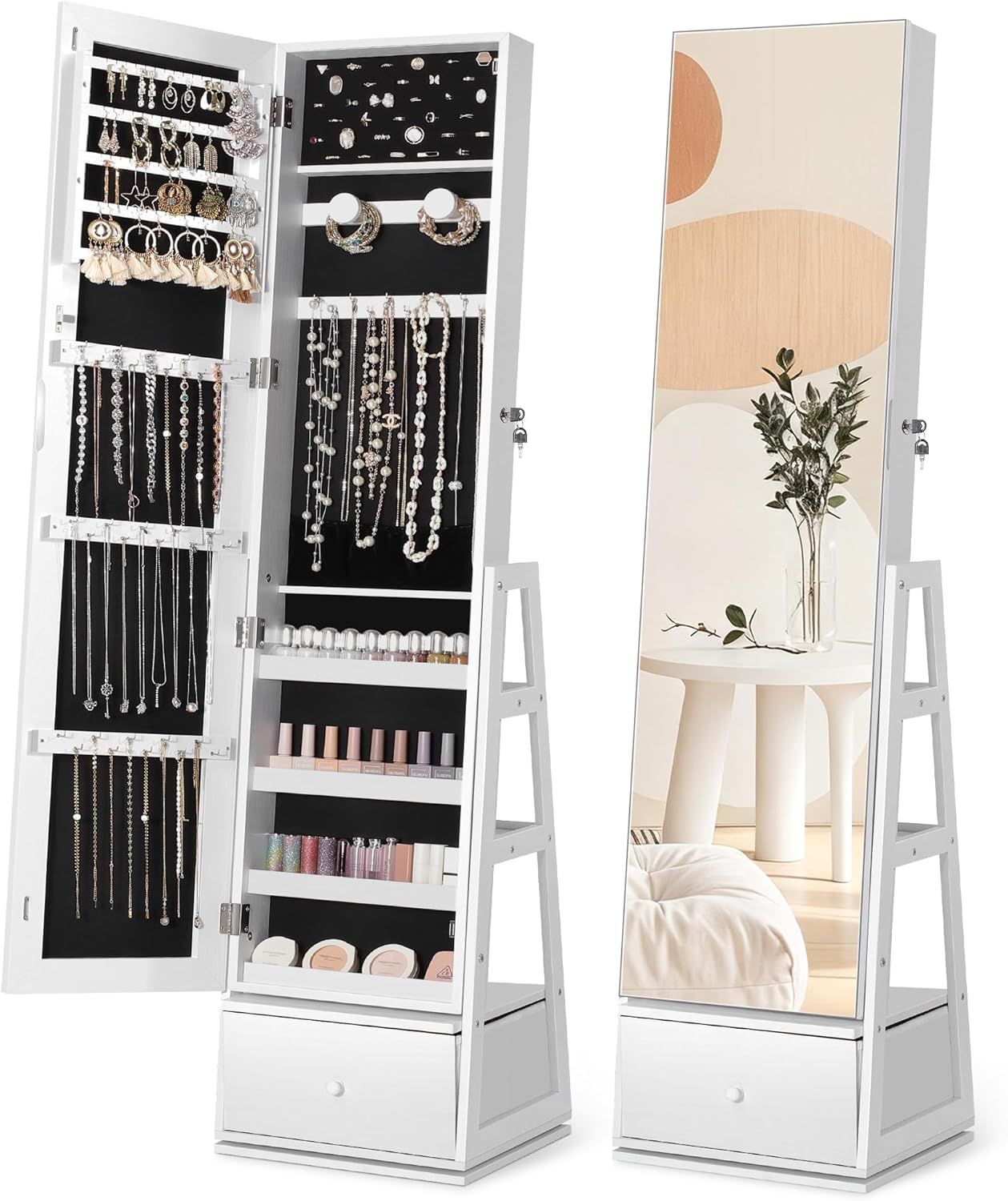 Nicetree 360Swivel Jewelry Cabinet with Full Length Mirror