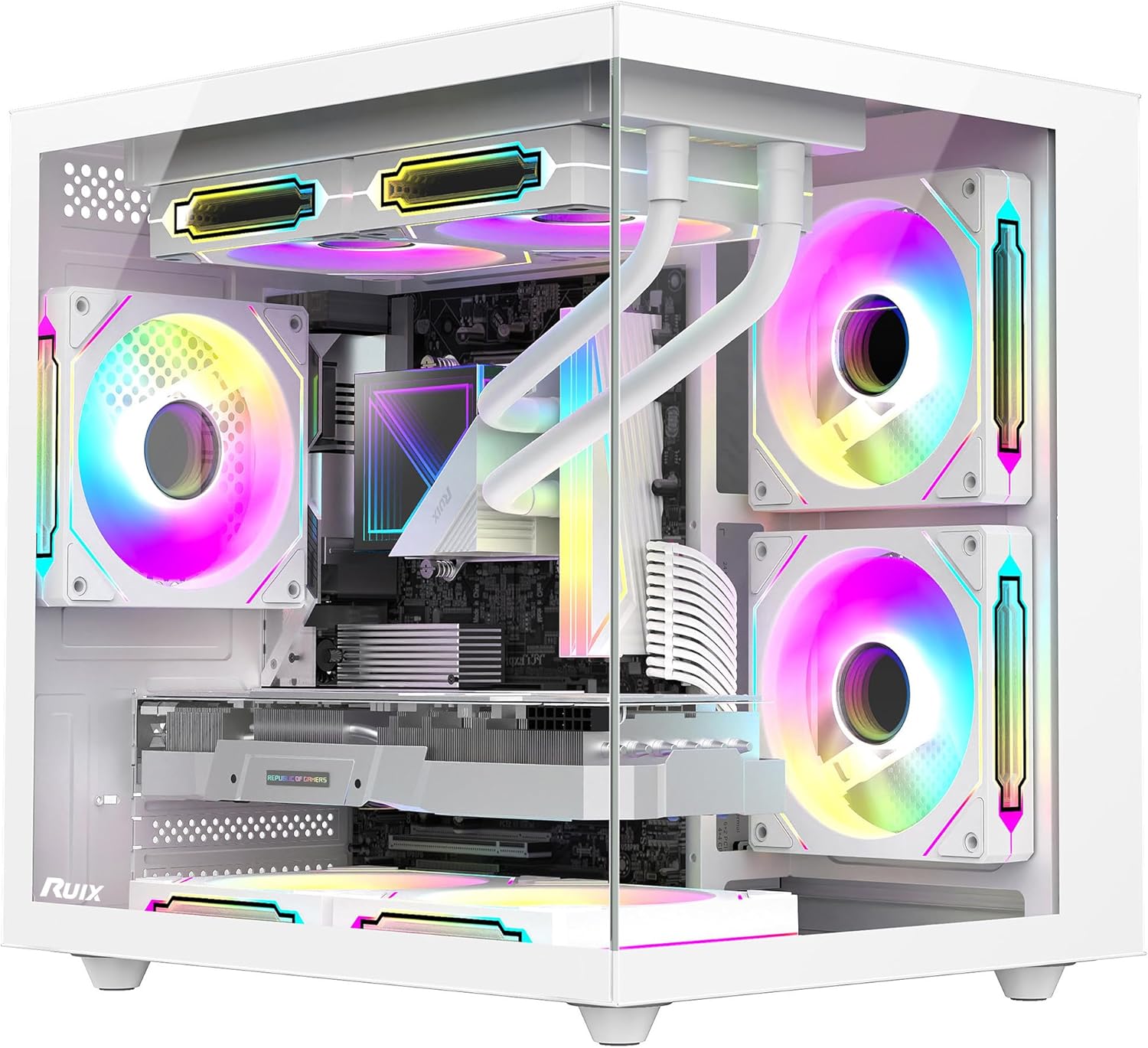 RUIX OV502 Mini-Tower PC Case with ARGB Fans and Glass Panel