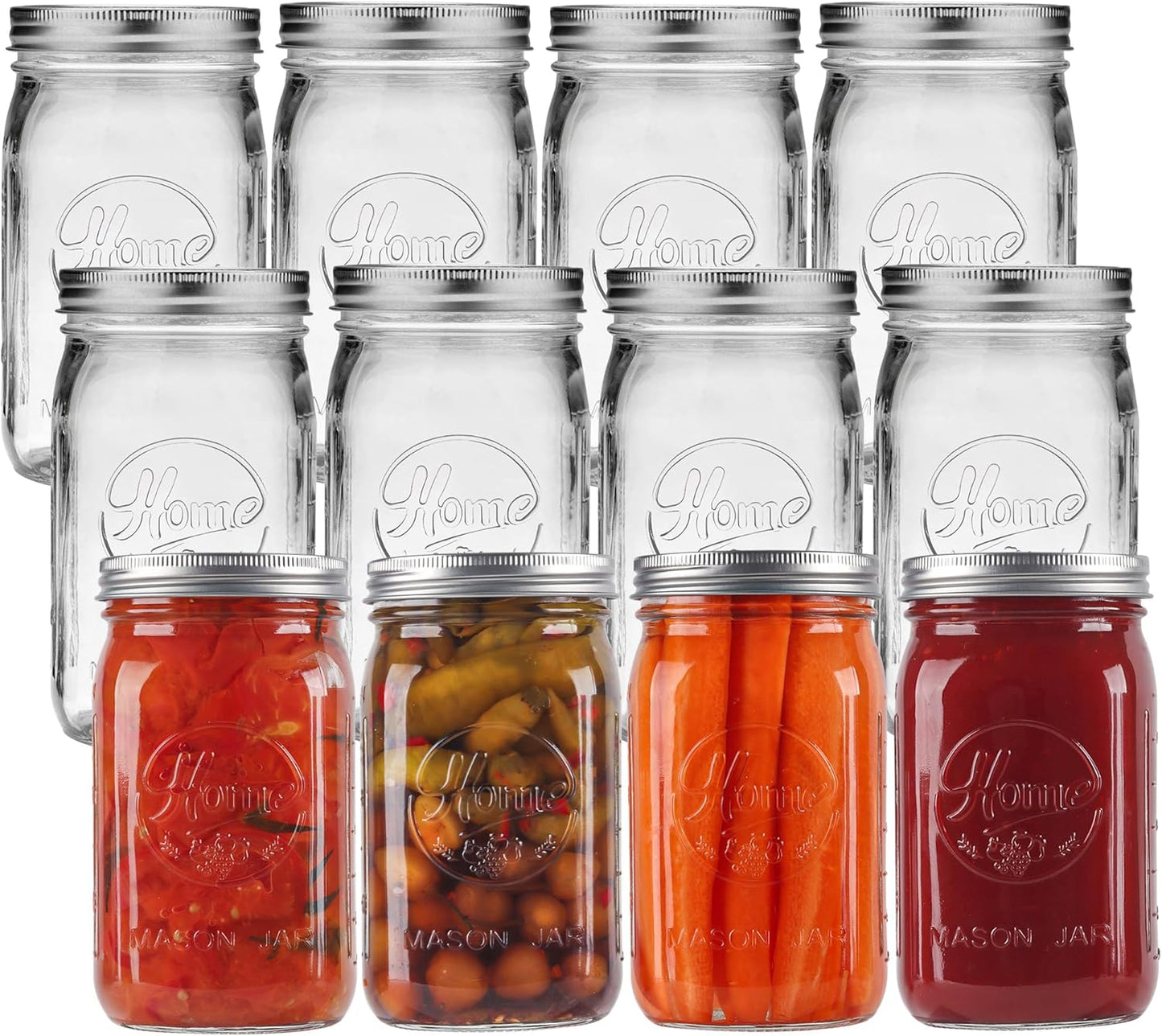 12 Pack Wide Mouth Mason Jars 32 oz for Canning and Storage