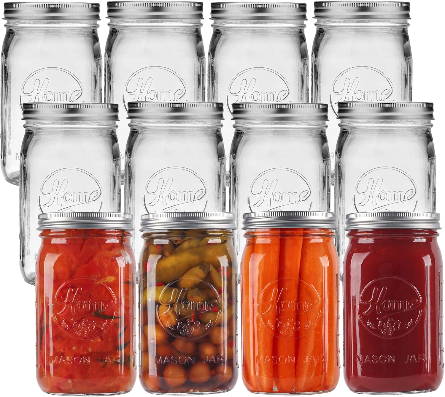 12 Pack Wide Mouth Mason Jars 32 oz for Canning and Storage