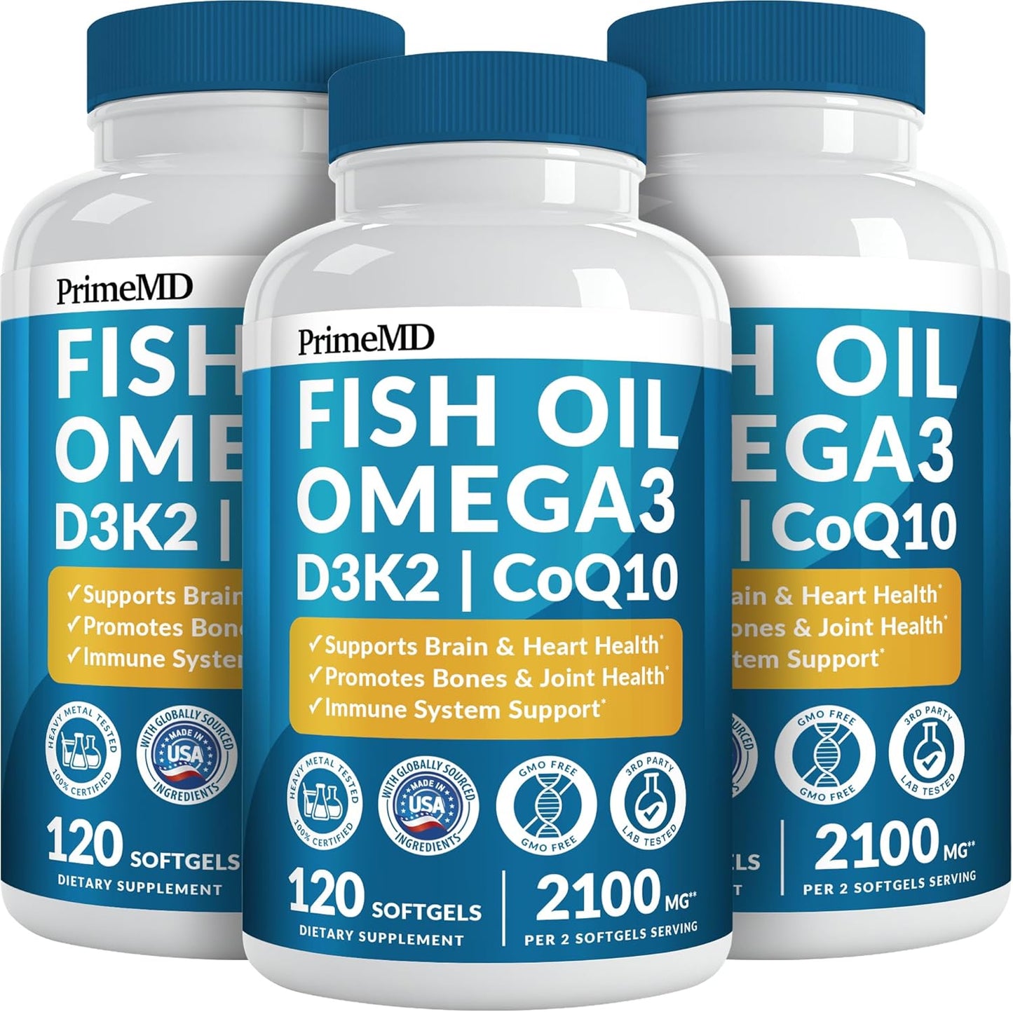 5-in-1 Fish Oil Omega 3 Supplements with Vitamins D3 K2 CoQ10