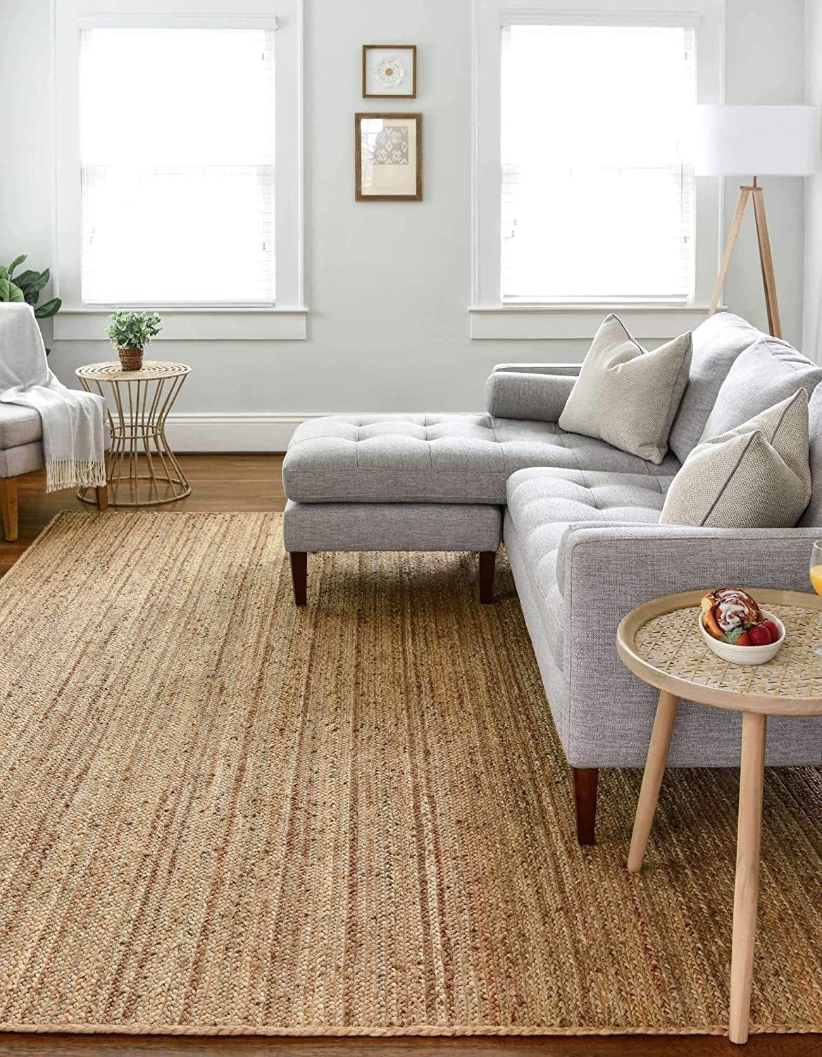 Handwoven Jute Area Rug - 8x10 Feet Natural Yarn for Home