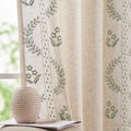 Floral Linen Curtains 72 in Panel Set - Embroidered Sage Green Drapes