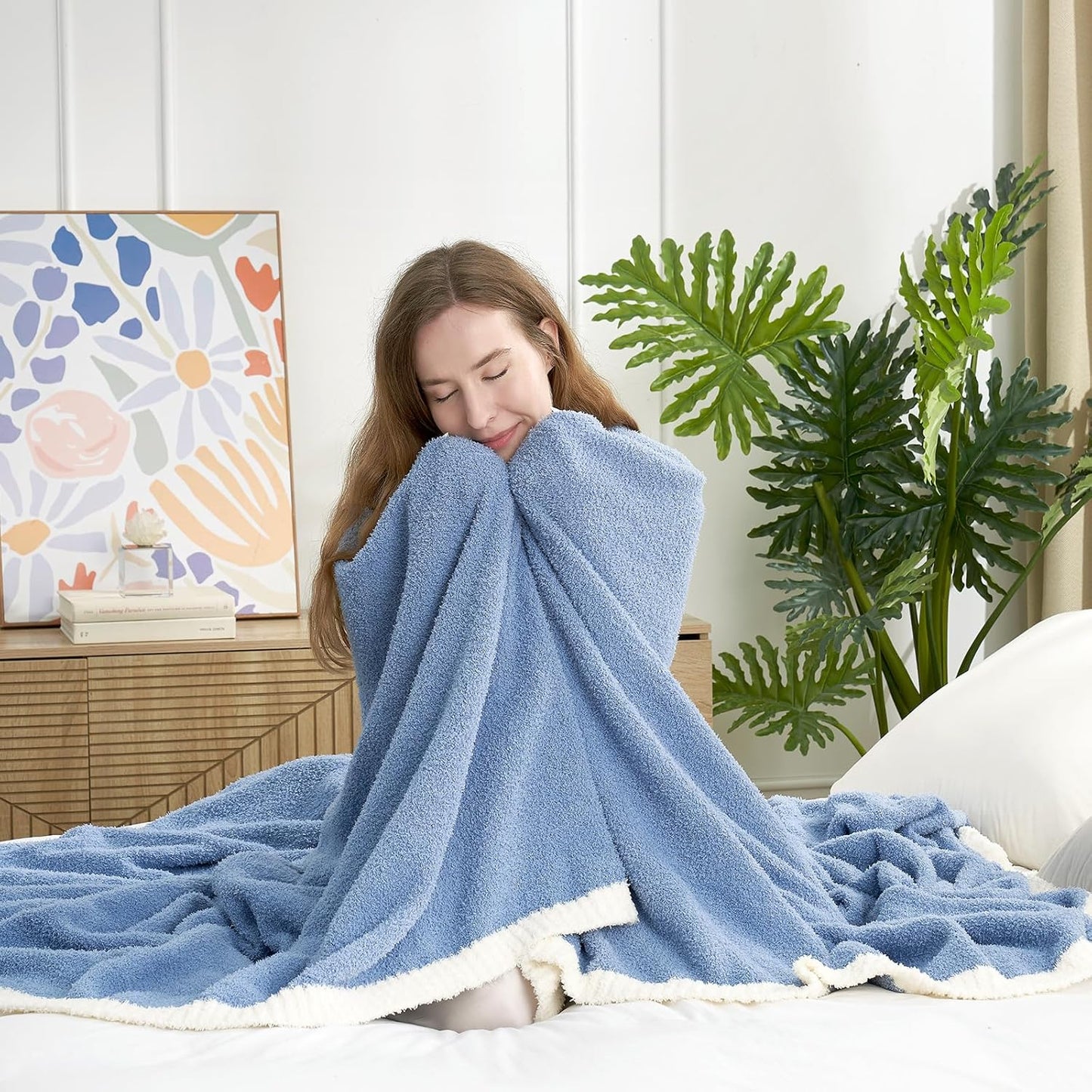 Snuggle Sac Blue Throw Blanket for Couch Bed Sofa 60x80 in