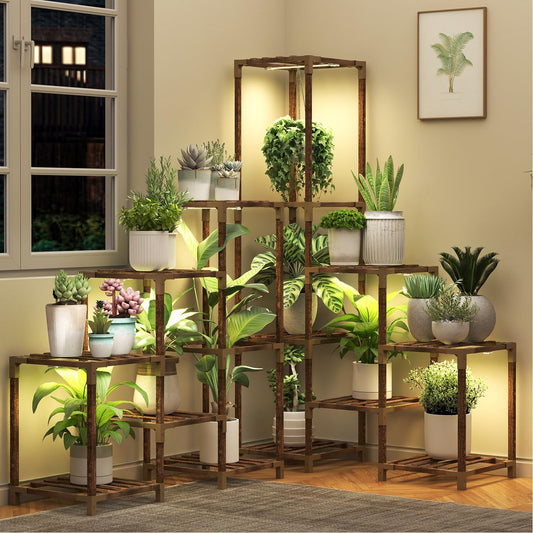 HOMKIRT Large Corner Plant Stand with Grow Light for Indoor Use