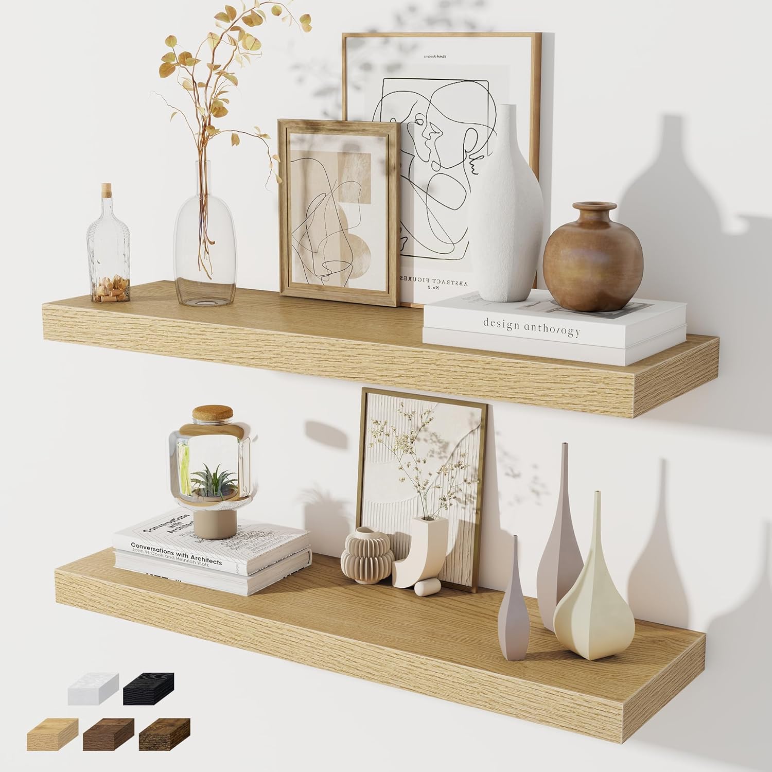 Floating Shelves for Wall - Rustic Wood Shelves Set of 2