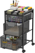 Rolling Utility Cart with 3 Drawers for Art Supplies Storage