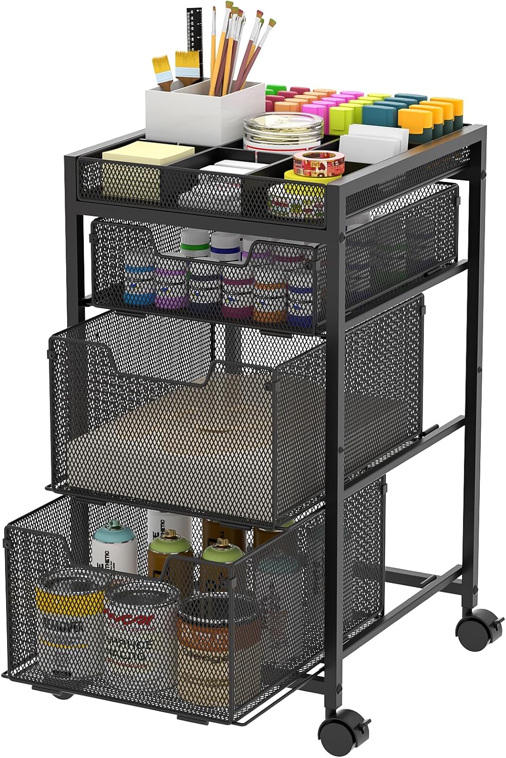 Rolling Utility Cart with 3 Drawers for Art Supplies Storage