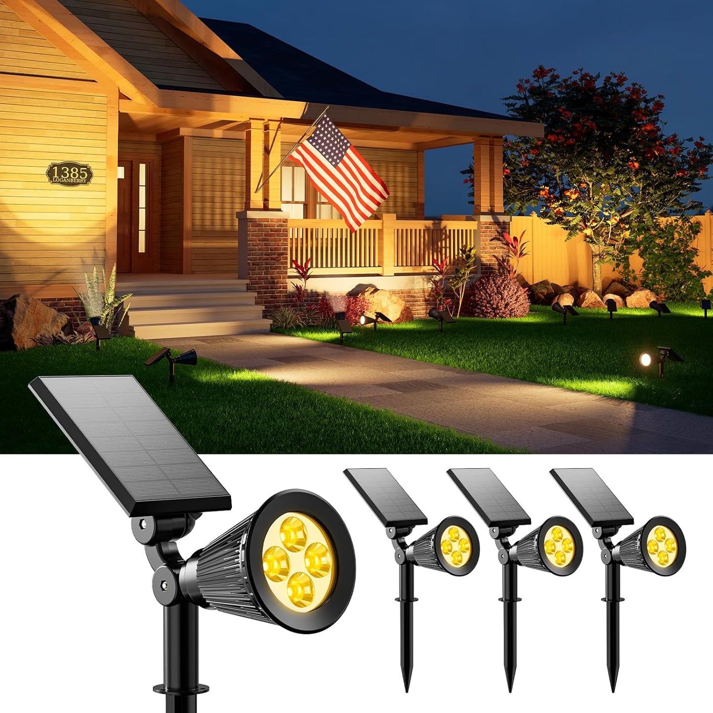 4 Pack Solar Spotlights Outdoor Waterproof for Garden and Yard