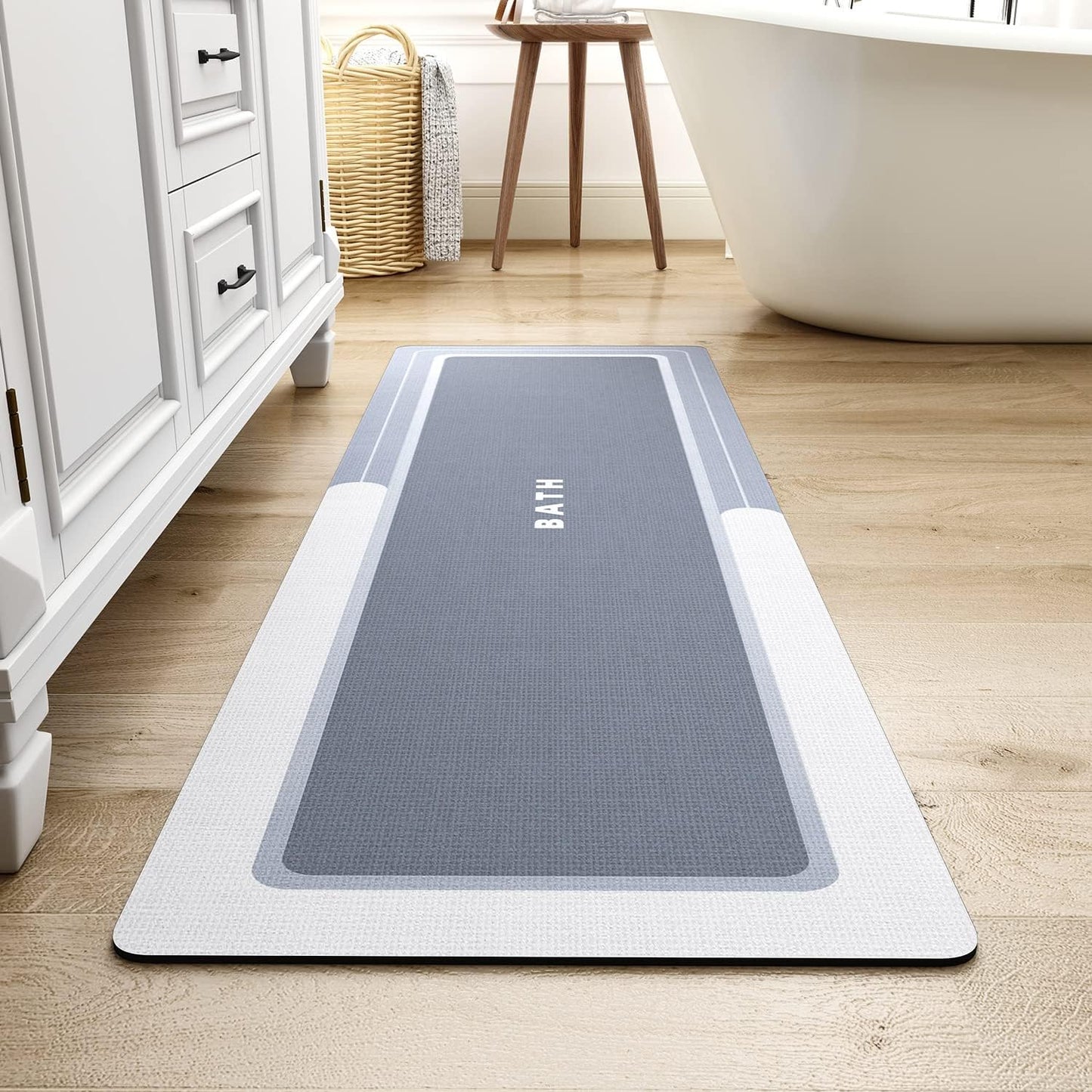 MontVoo Long Bathroom Mat Rug Non Slip Super Absorbent 17x59 in Blue