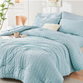 Lake Blue Queen Comforter Set Seersucker - All Season Luxury