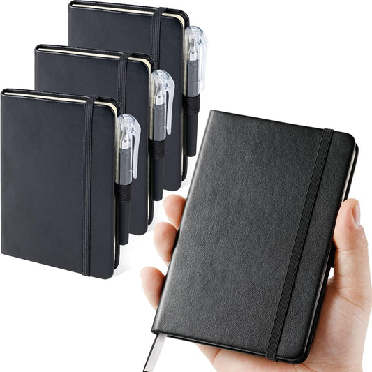 3 Pack Mini Pocket Notebooks, College Ruled, Premium Paper, Black Leather ~ NIRMIRO