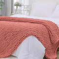 Chunky Knit Throw Blanket 51x63 in Antique Red - Hand Knitted Chenille