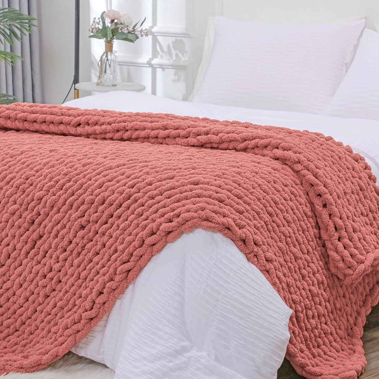 Bigacogo Chunky Knit Throw Blanket for Cozy Living Room Decor