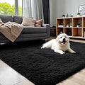 5x7 Area Rug for Living Room, Modern Black Super Shag Soft