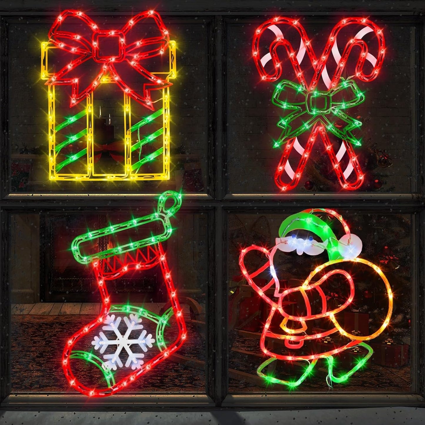 Christmas Window Silhouette Lights - 16in 4 Pack for Holiday Decor