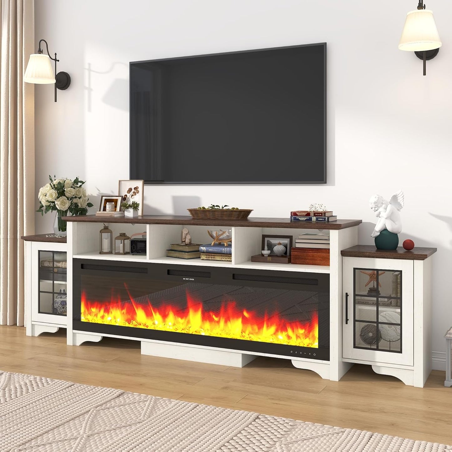 Rustic Fireplace TV Stand with Electric Fire