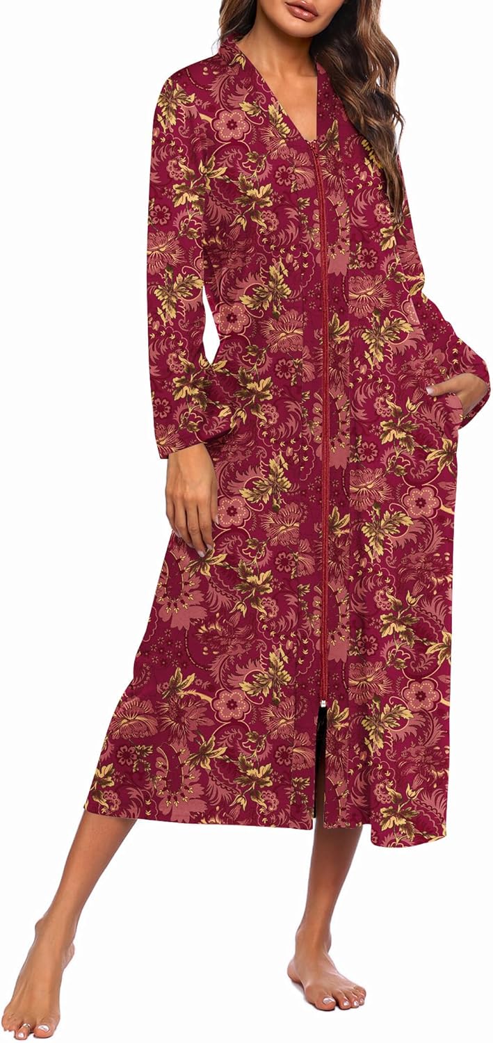 Ekouaer Women Zipper Robe Lightweight Housecoat with Pockets