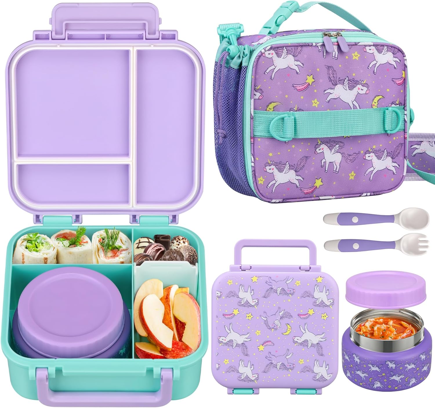 Kids Lunch Box Set with Bento Box and Insulated Thermos