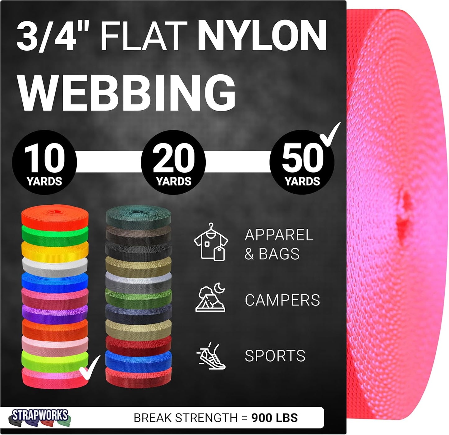 3/4 Inch Heavy Duty Nylon Webbing Strap Roll for Various Uses