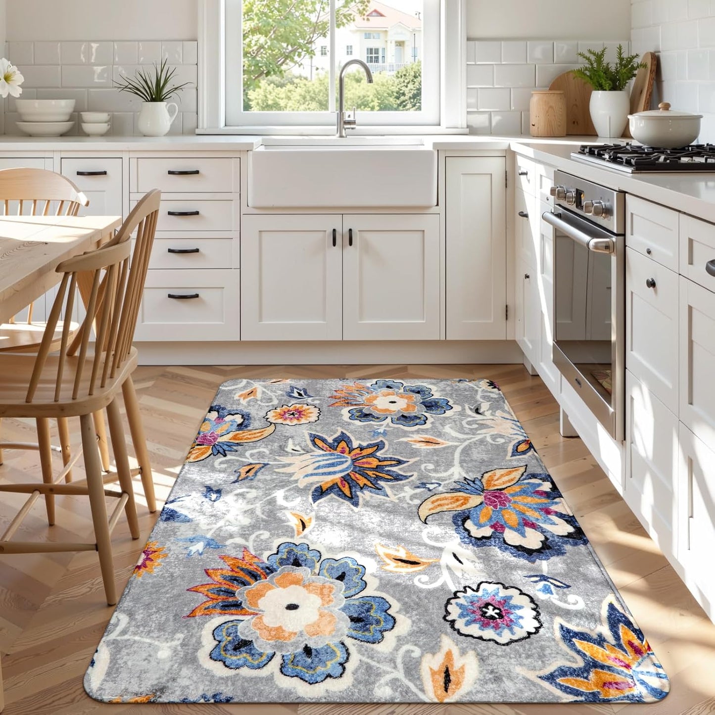 Lahome Floral Washable Carpet - Soft Non-Slip Area Rug