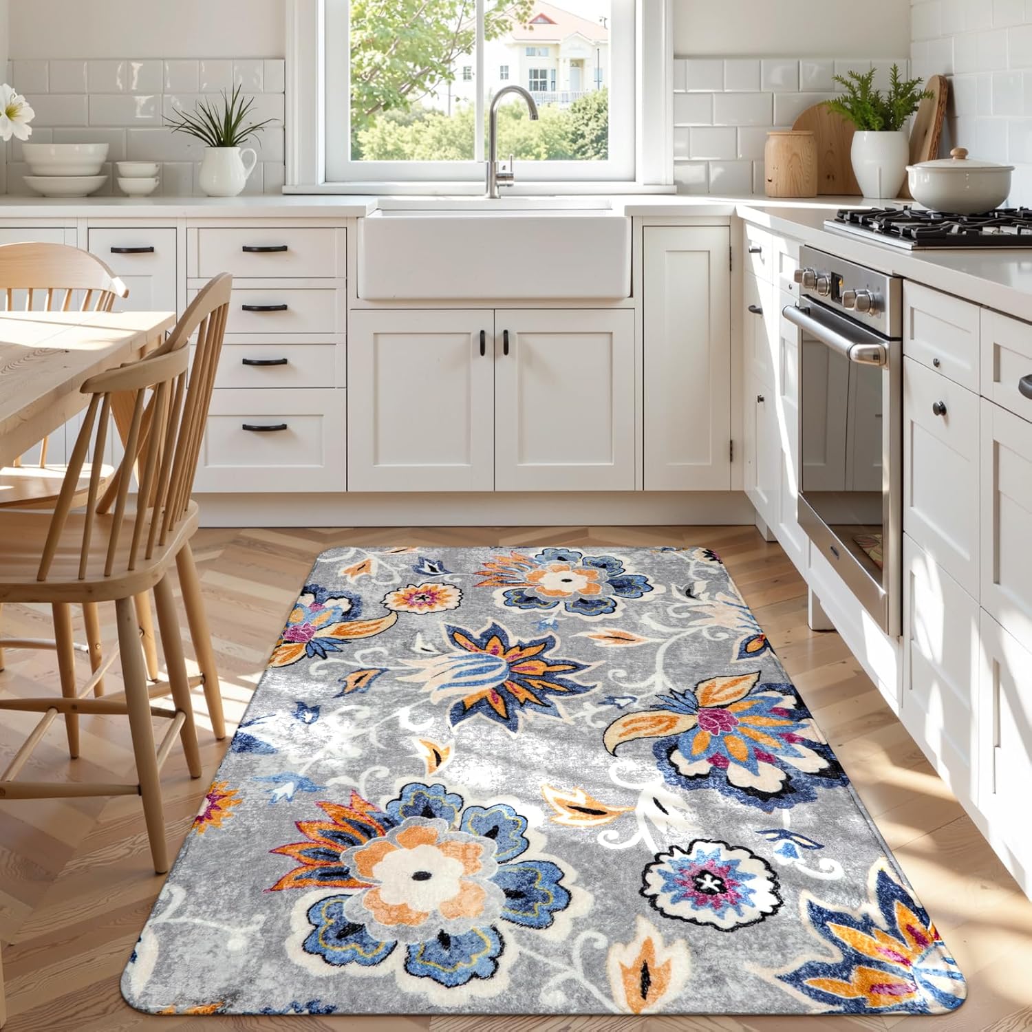 Lahome Floral Washable Carpet - Soft Non-Slip Area Rug