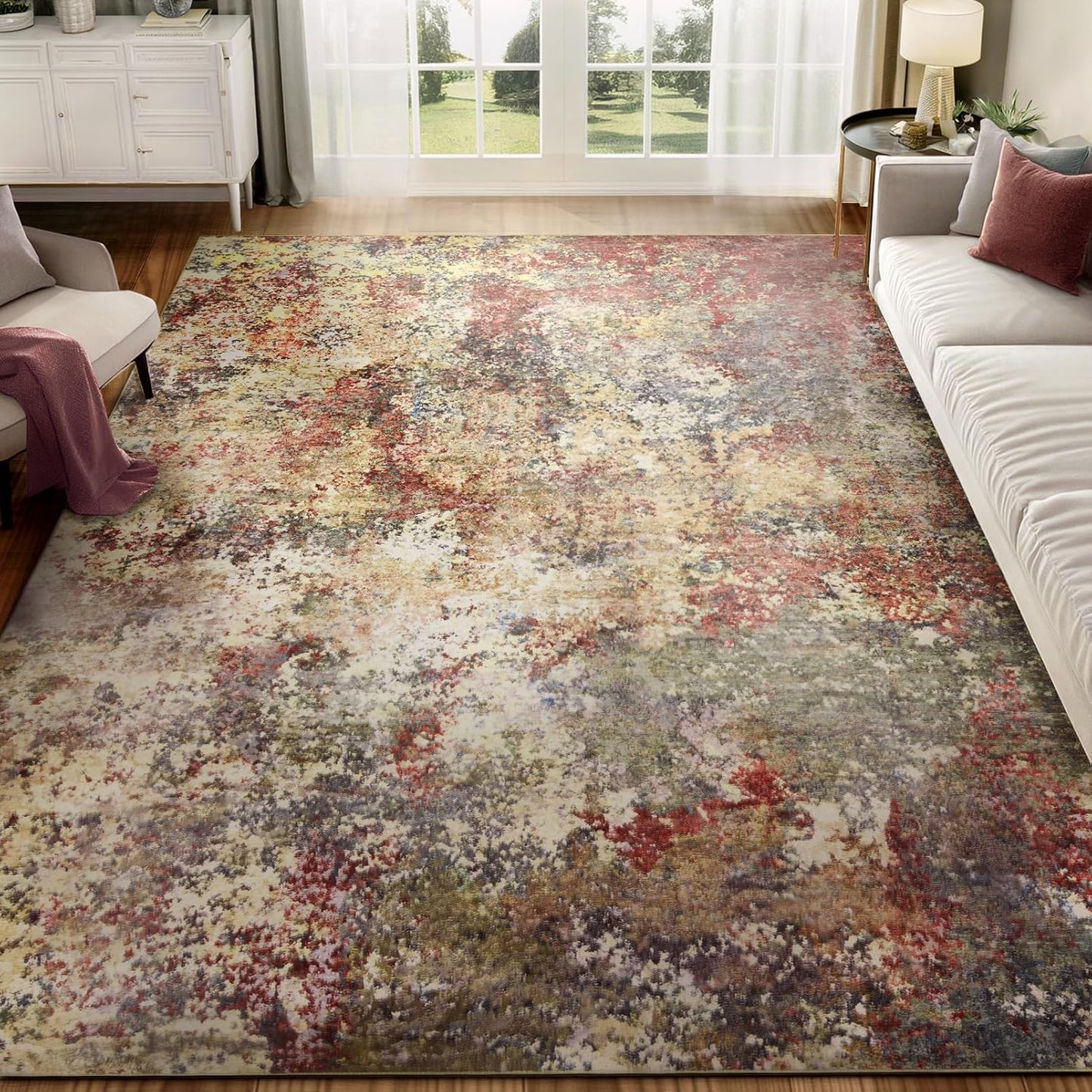 Washable Area Rug for Living Room: Modern Abstract Design