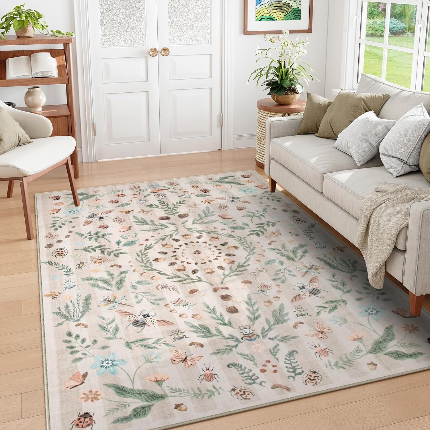 Lahome Insect Botanical Washable 6x9 Area Rug for Cozy Spaces