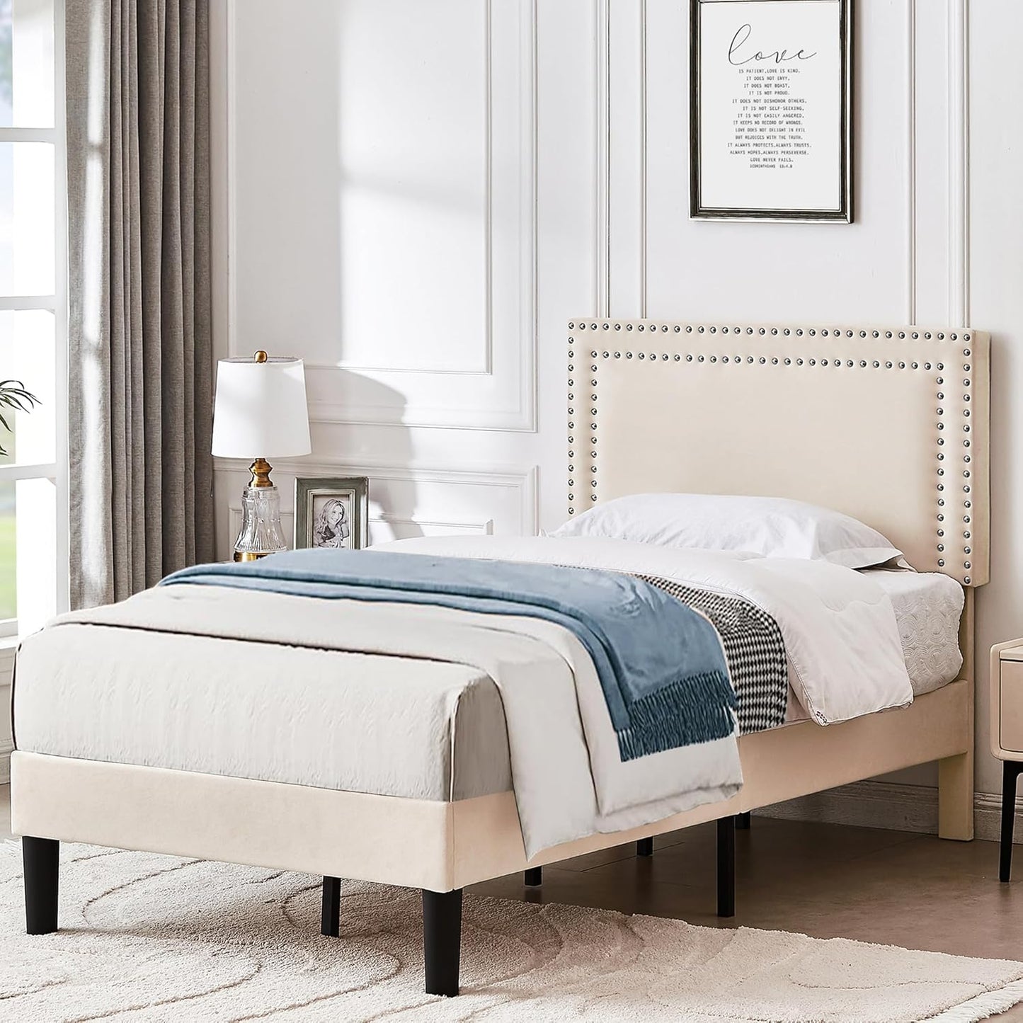 VECELO Twin Size Platform Bed Frame with Adjustable Headboard