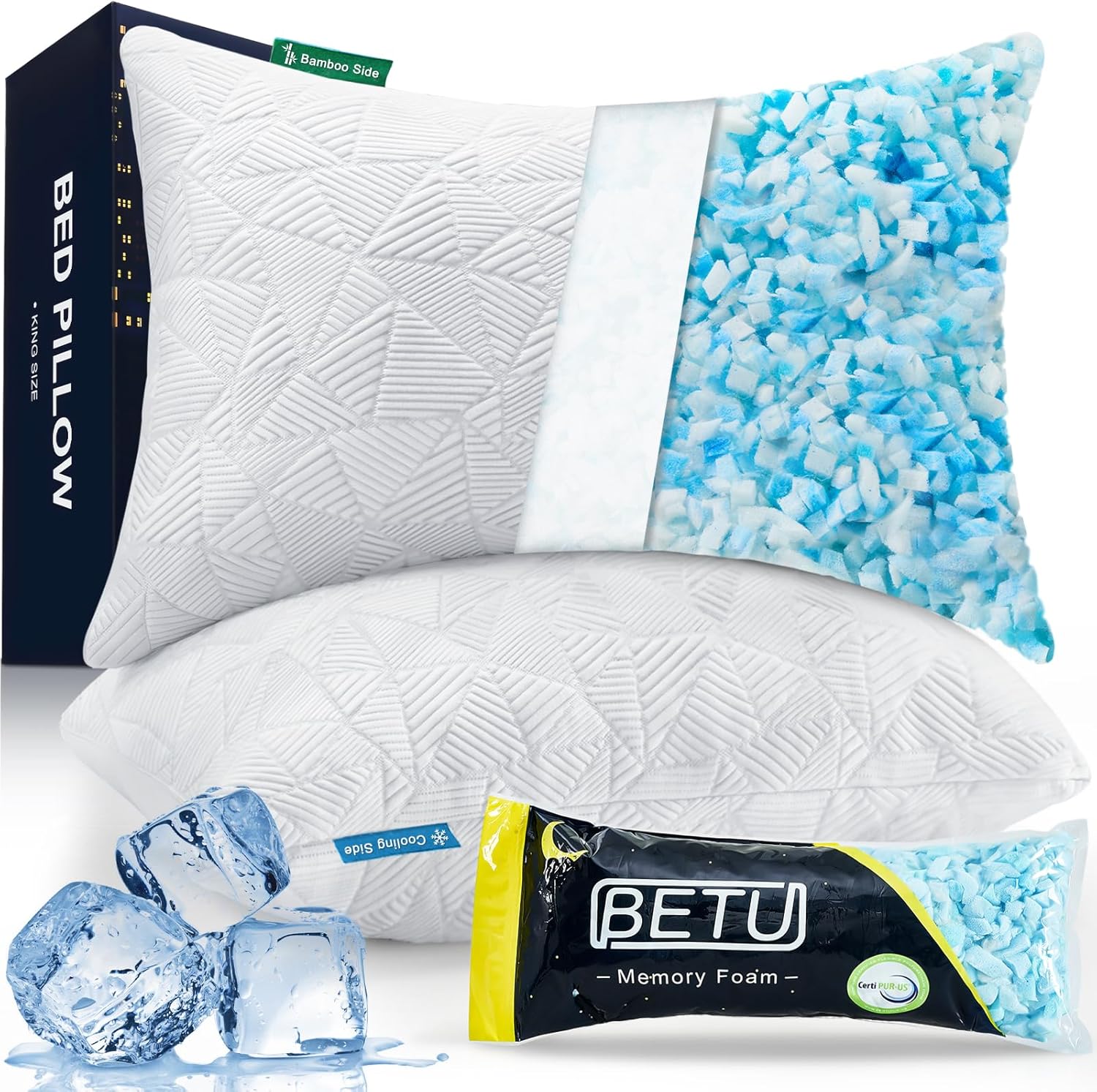 BETU Cooling Pillows Set of 2 for Hot Sleepers Adjustable Comfort